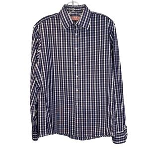 Thomas Pink Men's 💯 Cotton Plaid Shirt in Navy, Blue, White 15.5 neck slim cut